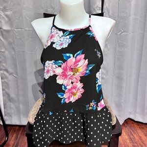 Lily White Asymmetrical Peplum Black and Pink Camisole